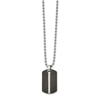 Chisel Stainless Steel Brushed and Polished Black IP-plated Dog Tag on a 24 inch Ball Chain Necklace