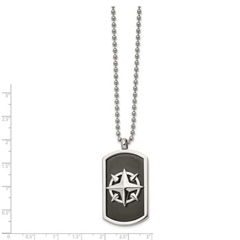 Chisel Stainless Steel Brushed and Polished Black IP-plated Compass Dog Tag on a 24 inch Ball Chain Necklace — alternate view