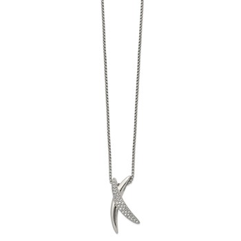 Stainless Steel Polished with Crystal X 16 inch Necklace
