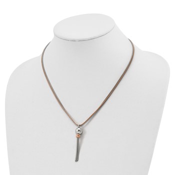 Stainless Steel Polished Rose IP-plated 2-Strand 18.5 inch Tassel Necklace — alternate view