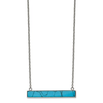 Chisel Stainless Steel Polished Reconstructed Howlite Bar on a 17.75 inch Cable Chain with a 1.75 inch Extension Necklace