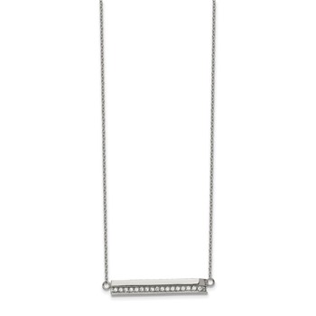 Chisel Stainless Steel Polished with CZ Bar on a 18 inch Cable Chain with a 1 inch Extension Necklace