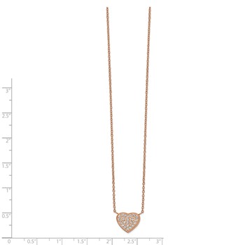 Chisel Stainless Steel Polished Rose IP-plated CZ Heart on a 17.25 inch Cable Chain with a 1 inch Extension Necklace — alternate view
