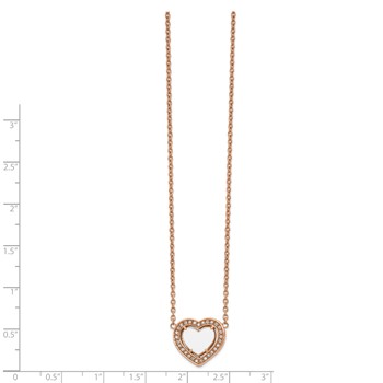 Chisel Stainless Steel Polished Rose IP-plated White Enamel with CZ Heart on a 19 inch Cable Chain with a 2 inch Extension Necklace — alternate view