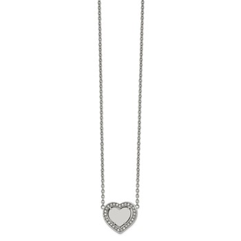 Chisel Stainless Steel Polished CZ Heart on a 19.25 inch Cable Chain with a 2 inch Extension Necklace