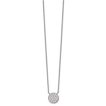 Chisel Stainless Steel Polished CZ Circle on a 17 inch Cable Chain with a 2 inch Extension Necklace