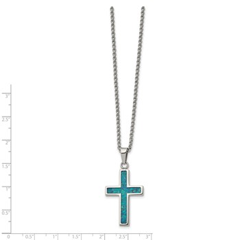 Chisel Stainless Steel Polished with Imitation Opal Small Cross Pendant on a 22 inch Rolo Chain Necklace — alternate view