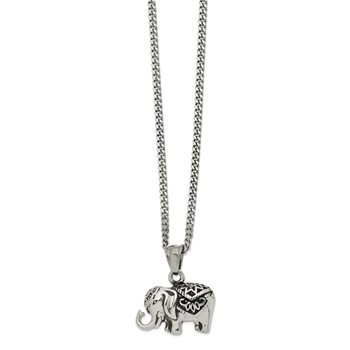 Chisel Stainless Steel Antiqued and Polished Elephant Pendant on a 20 inch Curb Chain Necklace — alternate view