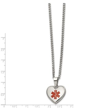 Chisel Stainless Steel Polished with Red Enamel Heart Medical ID Pendant on a 20 inch Curb Chain Necklace — alternate view