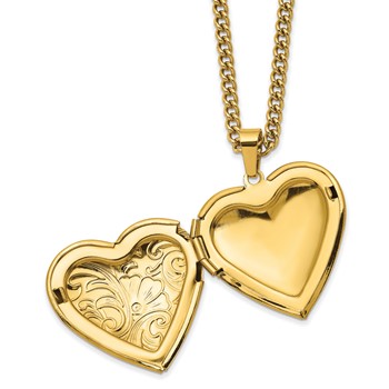 Chisel Stainless Steel Polished Yellow IP-plated Heart Locket on a 24 inch Curb Chain Necklace — alternate view