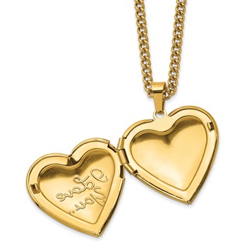Chisel Stainless Steel Polished Yellow IP-plated I LOVE YOU Heart Locket on a 24 inch Curb Chain Necklace — alternate view