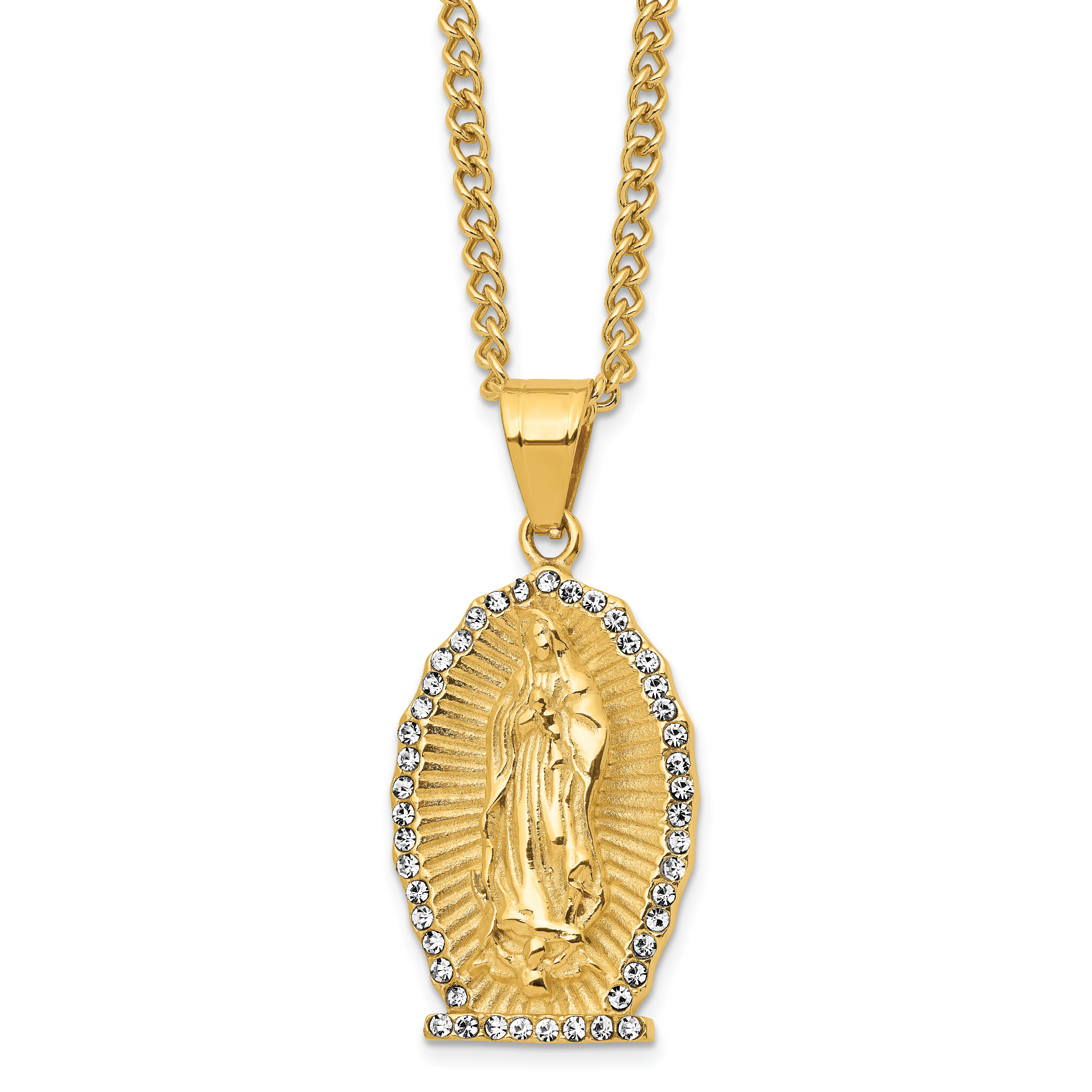14k Gold Tri-Tone Our Lady of Guadalupe Pendant Necklace