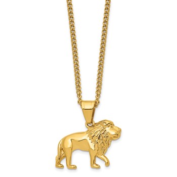 Chisel Stainless Steel Polished Yellow IP-plated Lion Pendant on a 24 inch Curb Chain Necklace — alternate view