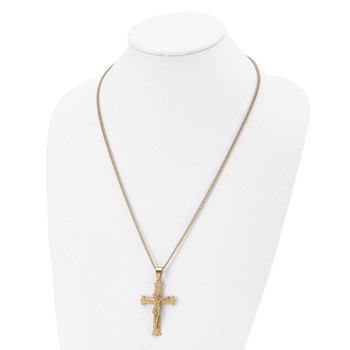 Chisel Stainless Steel Polished Yellow IP-plated Crucifix Pendant on a 24 inch Curb Chain Necklace — alternate view