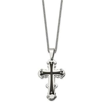 Chisel Stainless Steel Polished Black IP-plated Cross Pendant on a 24 inch Curb Chain Necklace — alternate view