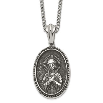 Chisel Stainless Steel Antiqued and Polished Our Lady of Guadalupe Pendant on a 24 inch Cable Chain Necklace