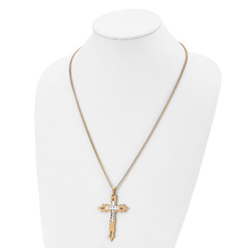 Chisel Stainless Steel Polished Yellow IP-plated Diamond Cut Cross Pendant on a 24 inch Curb Chain Necklace — alternate view