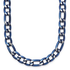 Image of Chisel Stainless Steel Brushed and Polished Blue IP-plated 7.5mm 20 inch Figaro Chain Necklace