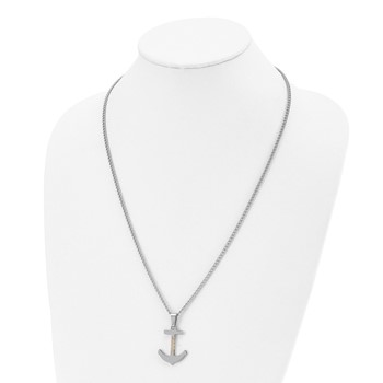 Stainless Steel Polished w/14k Accent Anchor 24in Necklace — alternate view