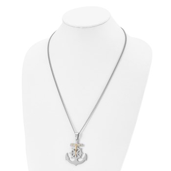 Chisel Stainless Steel Polished Yellow IP-plated Mariner's Cross Pendant on a 24 inch Curb Chain Necklace — alternate view