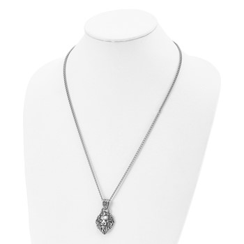 Chisel Stainless Steel Antiqued and Polished Small Lion Head with Swirl Design Pendant on a 24 inch Curb Chain Necklace — alternate view