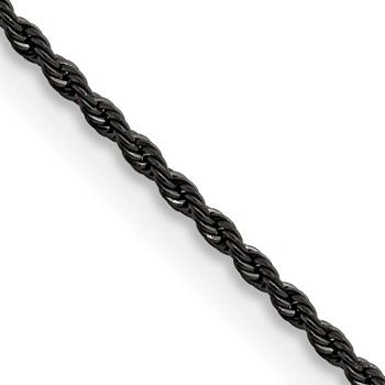 Chisel Stainless Steel Polished Black IP-plated 1.5mm 22 inch Rope Chain