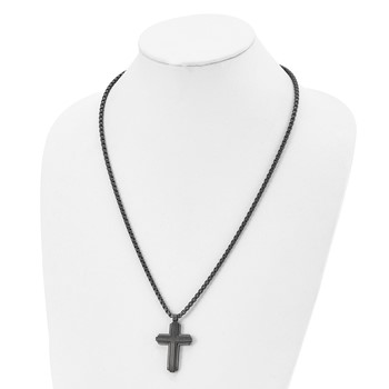 Chisel Stainless Steel Brushed and Polished Black IP-plated Cross Pendant on a 24 inch Box Chain Necklace — alternate view