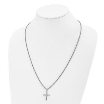 Chisel Stainless Steel Polished and Textured Cross Pendant on a 24 inch Box Chain Necklace — alternate view