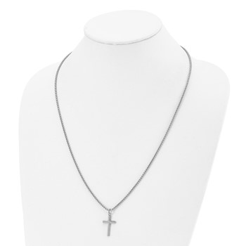 Chisel Stainless Steel Polished Cross Pendant on a 24 inch Box Chain Necklace — alternate view