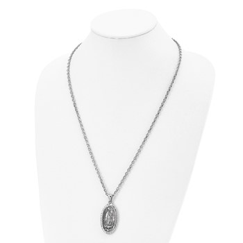 Chisel Stainless Steel Antiqued and Polished Spanish Lady of Guadalupe Pendant on a 24 inch Cable Chain Necklace — alternate view