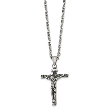 Chisel Stainless Steel Antiqued and Polished INRI Crucifix Pendant on a 24 inch Cable Chain Necklace — alternate view