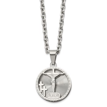 Chisel Stainless Steel Polished Laser Cut Crucifix Pendant on a 24 inch Cable Chain Necklace