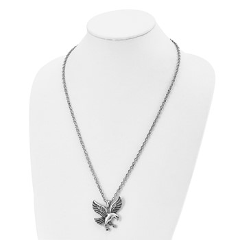 Chisel Stainless Steel Antiqued and Polished Eagle Pendant on a 25.5 inch Cable Necklace — alternate view