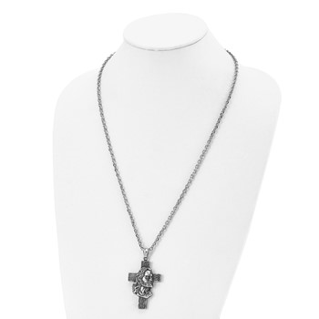 Chisel Stainless Steel Antiqued and Polished Jesus Cross Pendant on a 25.5 inch Cable Chain Necklace — alternate view