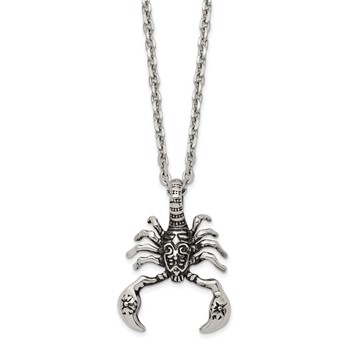 Chisel Stainless Steel Antiqued and Polished Scorpion Pendant on a 24 inch Cable Chain Necklace — alternate view