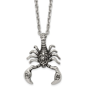 Chisel Stainless Steel Antiqued and Polished Scorpion Pendant on a 24 inch Cable Chain Necklace