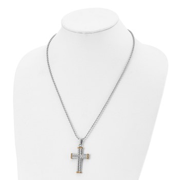 Chisel Stainless Steel Polished and Textured Yellow IP-plated Cross Pendant on a 22 inch Ball Chain Necklace — alternate view