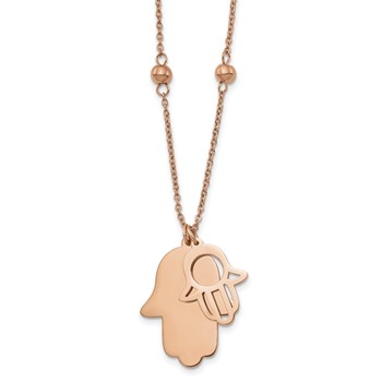 Chisel Stainless Steel Polished Rose IP-plated Hamsa Pendant on a 19.75 inch Beaded Cable Chain Necklace