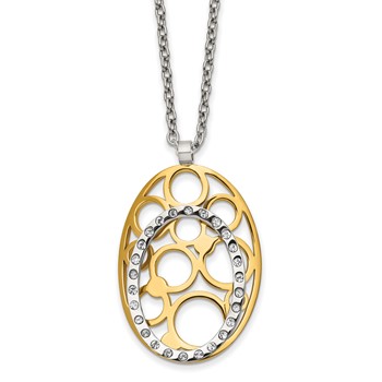 Chisel Stainless Steel Polished Yellow IP-plated Crystals 18 inch Necklace with 1.75 inch extension