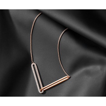 Chisel Stainless Steel Polished Rose IP-plated with Crystal Interlocking Bars on a 16 inch Box Chain Necklace — alternate view