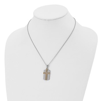 Chisel Stainless Steel Polished Yellow IP-plated 2 Piece Cut Out Cross Dog Tag on a 18 inch Cable Chain Necklace — alternate view