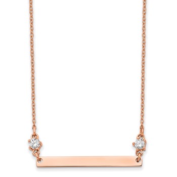Chisel Stainless Steel Polished Rose IP-plated Bar with CZ Stars on a 16 inch Cable Chain Necklace