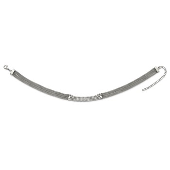 Chisel Stainless Steel Polished with CZ Multi Strand 11.75 inch with a 2.75 inch Extension Choker Necklace — alternate view