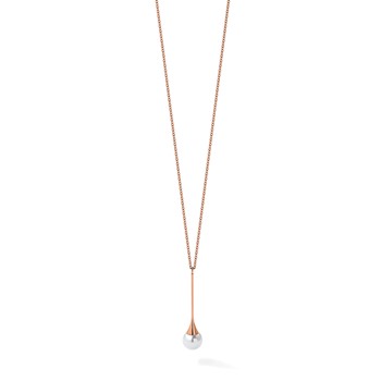 Chisel Stainless Steel Polished Rose IP-plated Imitation Pearl Pendant on a 15.75 inch with a 1 inch Extension Necklace — alternate view