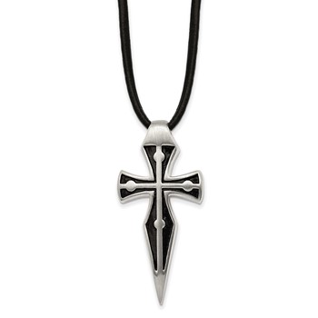 Chisel Stainless Steel Antiqued Brushed and Polished Cross Pendant on an 18 inch Leather Cord Plus a 2 inch Extension Necklace