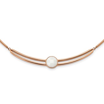 Stainless Steel Polished Rose IP-plated with Crystal 15in w/1in ext Choker