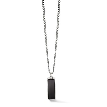 Chisel Stainless Steel Polished with Black Onyx Inlay Rectangle Pendant on a 22 inch Curb Chain Necklace — alternate view