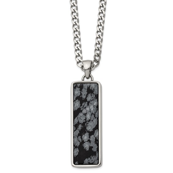 Stainless Steel Polished With Alabaster Stone Inlay 22in Necklace Stainless Steel Polished With Alabaster Stone Inlay 22in Necklace