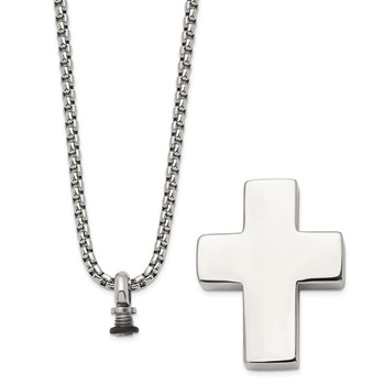Chisel Stainless Steel Brushed and Polished Reversible Cross Ash Holder on a 24 inch Box Chain Necklace — alternate view