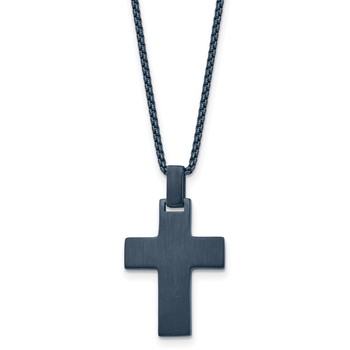 Chisel Stainless Steel Brushed and Polished Dark Grey IP-plated Cross on a 22in Box Chain Necklace